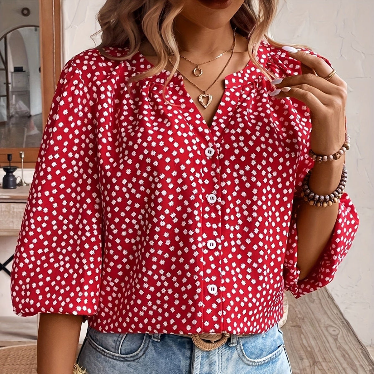 Blusa casual com decote entalhado